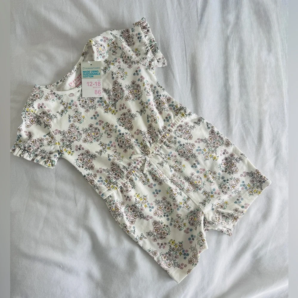 Primark Baby Girl Lot NWT Ditsy Floral Tanks Tops & Romper 12–24M | 100% Cotton